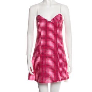 Miguelina Red White Checkered Mini Dress